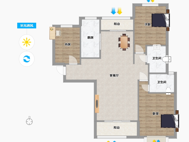 陕西省-西安市-大华锦绣前城三期21号楼115㎡-92.00-户型库-采光通风