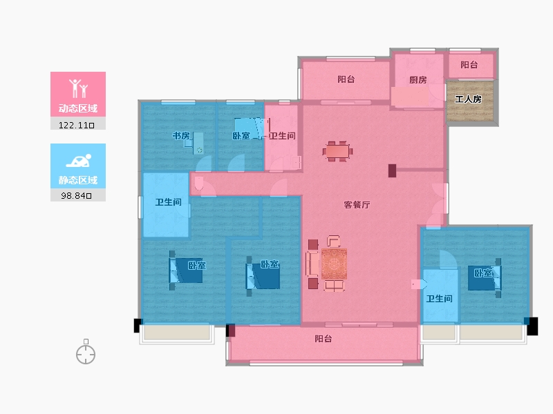 陕西省-西安市-碧桂园国湖8,19,23,4号楼260㎡-207.86-户型库-动静分区