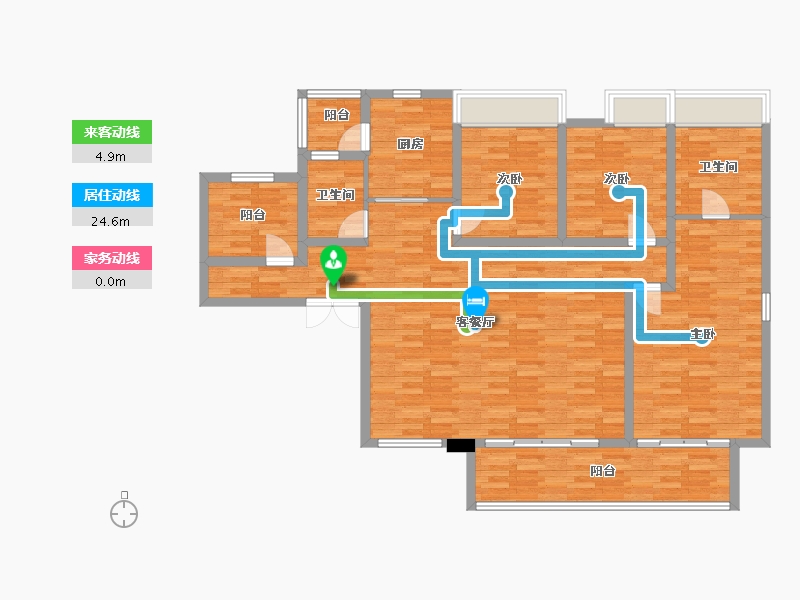 重庆-重庆市-首创天阅嘉陵23号楼套内128m²-126.29-户型库-动静线