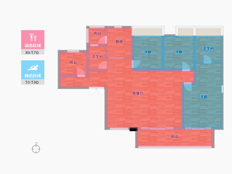 重庆-重庆市-首创天阅嘉陵23号楼套内128m²-126.29-户型库-动静分区