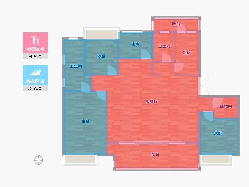 重庆-重庆市-首创天阅嘉陵9号楼,10号楼,11号楼套内138m²-138.00-户型库-动静分区