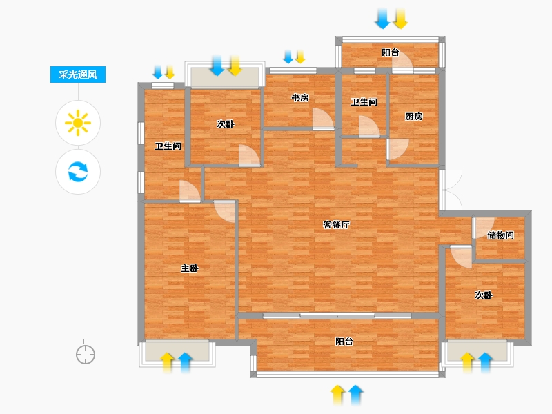 重庆-重庆市-首创天阅嘉陵9号楼,10号楼,11号楼套内138m²-138.00-户型库-采光通风