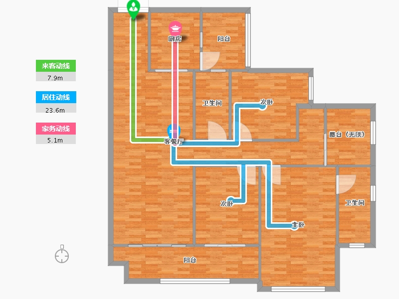 重庆-重庆市-首创天阅嘉陵2号楼,3号楼套内131m²-141.47-户型库-动静线