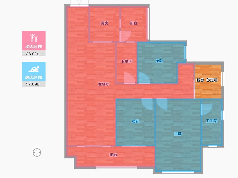 重庆-重庆市-首创天阅嘉陵2号楼,3号楼套内131m²-141.47-户型库-动静分区