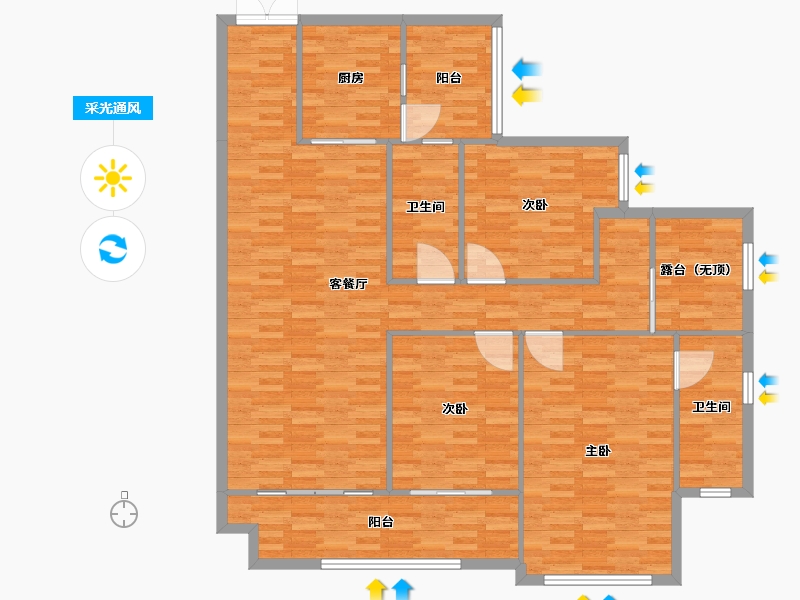 重庆-重庆市-首创天阅嘉陵2号楼,3号楼套内131m²-141.47-户型库-采光通风