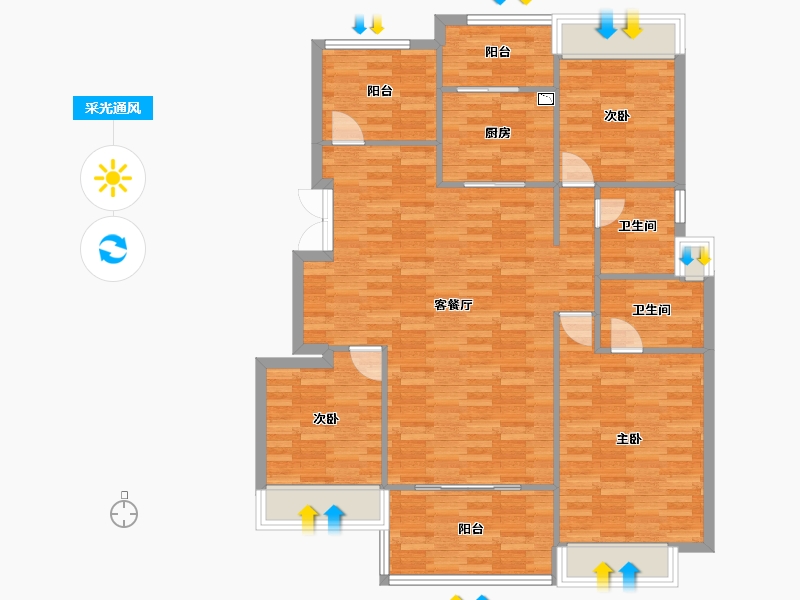 重庆-重庆市-首创天阅嘉陵套内108m²-110.16-户型库-采光通风