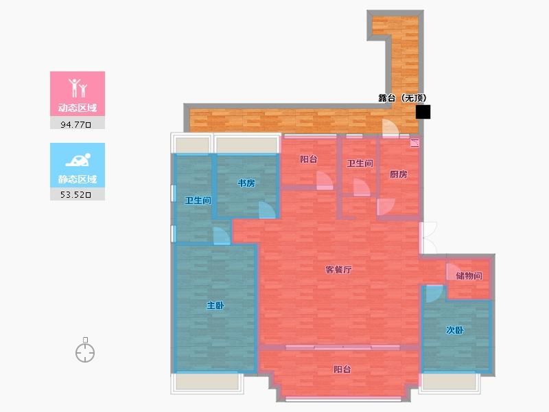 重庆-重庆市-首创天阅嘉陵9号楼,10号楼,11号楼套内140m²-156.76-户型库-动静分区