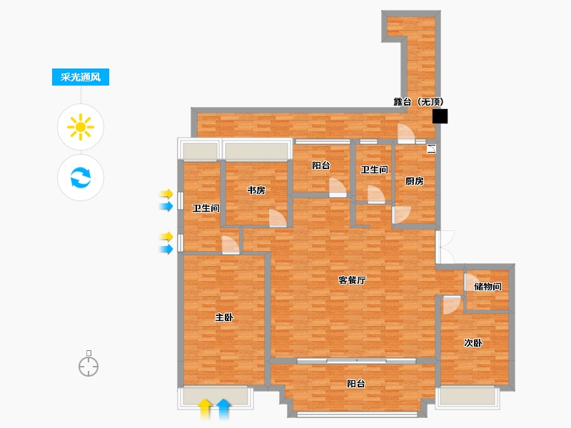 重庆-重庆市-首创天阅嘉陵9号楼,10号楼,11号楼套内140m²-156.76-户型库-采光通风