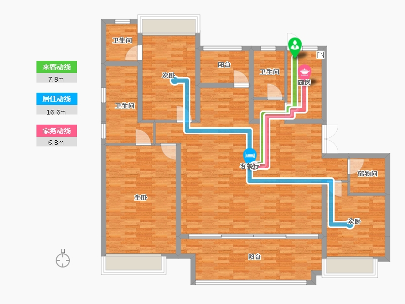 重庆-重庆市-首创天阅嘉陵9号楼,10号楼,11号楼套内148m²-142.06-户型库-动静线