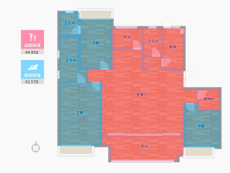 重庆-重庆市-首创天阅嘉陵9号楼,10号楼,11号楼套内148m²-142.06-户型库-动静分区