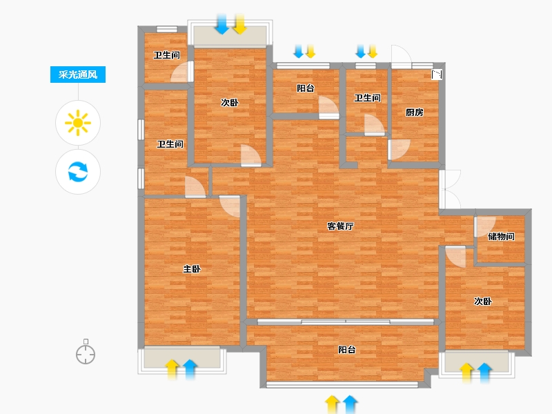 重庆-重庆市-首创天阅嘉陵9号楼,10号楼,11号楼套内148m²-142.06-户型库-采光通风