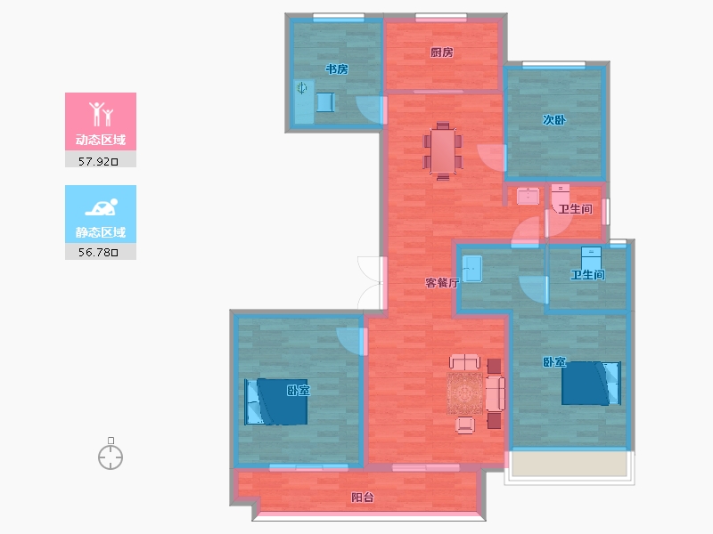 陕西省-西安市-碧桂园国湖133㎡-102.46-户型库-动静分区