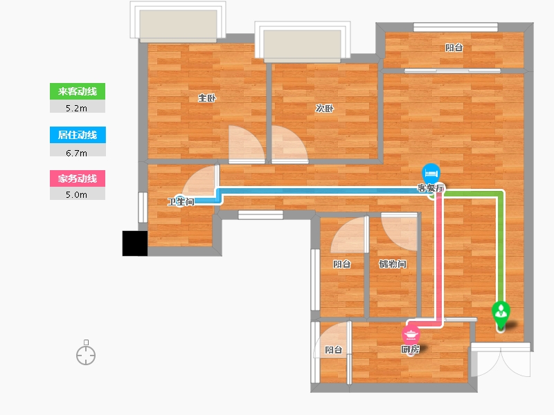 重庆-重庆市-书香溪墅套内69m²-63.47-户型库-动静线