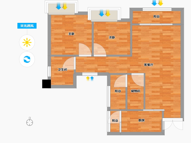 重庆-重庆市-书香溪墅套内69m²-63.47-户型库-采光通风