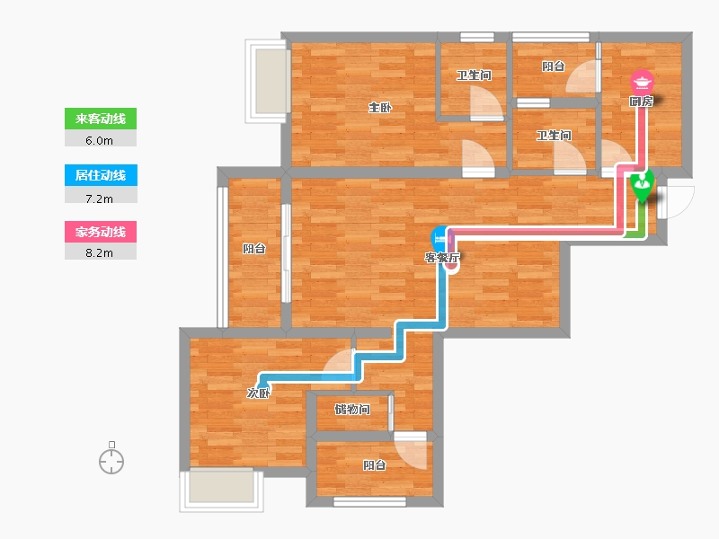 重庆-重庆市-书香溪墅套内78m²-76.35-户型库-动静线