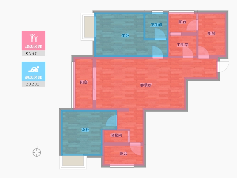 重庆-重庆市-书香溪墅套内78m²-76.35-户型库-动静分区