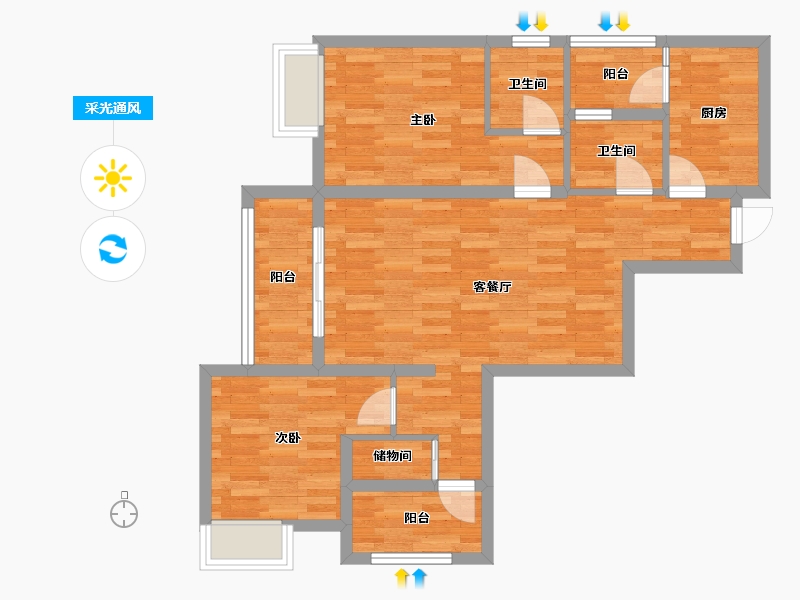 重庆-重庆市-书香溪墅套内78m²-76.35-户型库-采光通风