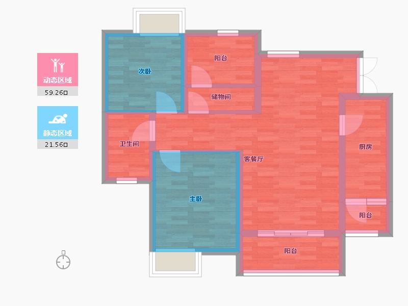 重庆-重庆市-书香溪墅套内70m²-71.39-户型库-动静分区