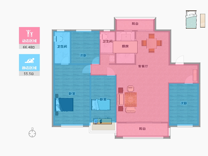 陕西省-西安市-碧桂园国湖14,12,26号楼140㎡-112.00-户型库-动静分区