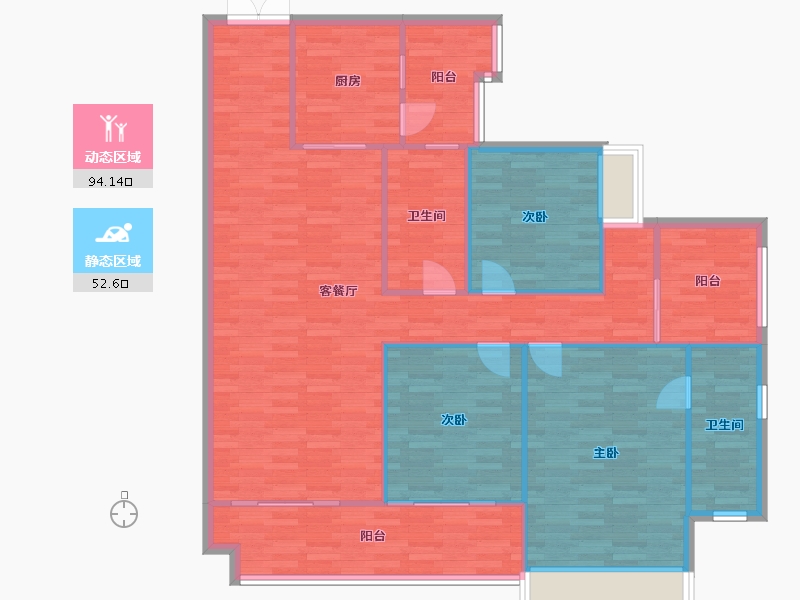 重庆-重庆市-首创天阅嘉陵23号楼套内131m²-135.58-户型库-动静分区