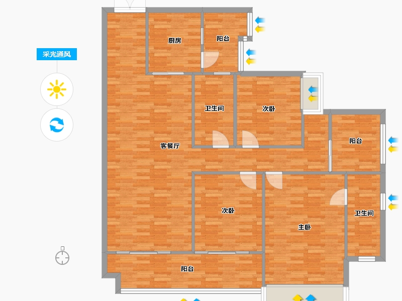 重庆-重庆市-首创天阅嘉陵23号楼套内131m²-135.58-户型库-采光通风