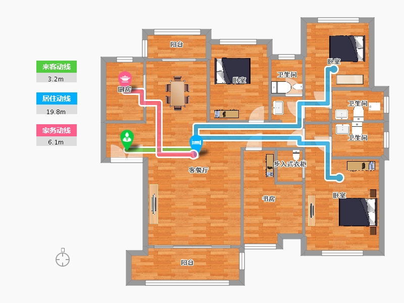 陕西省-西安市-黄冈学府城146㎡-116.00-户型库-动静线