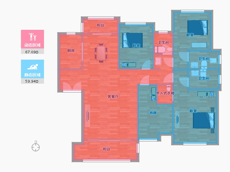 陕西省-西安市-黄冈学府城146㎡-116.00-户型库-动静分区