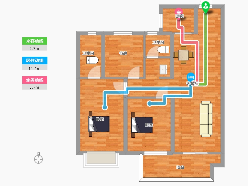 陕西省-西安市-黄冈学府城116㎡-84.00-户型库-动静线