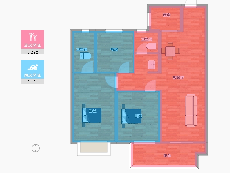 陕西省-西安市-黄冈学府城116㎡-84.00-户型库-动静分区