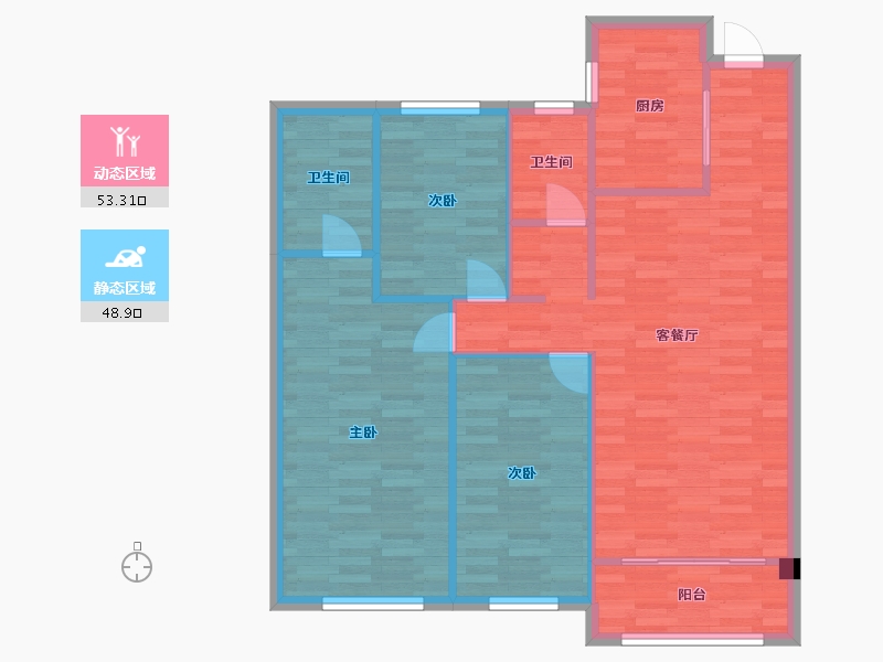 河南省-郑州市-碧桂园国控天誉12号楼,13号楼,17号楼,18号楼,19号楼117m²-93.60-户型库-动静分区