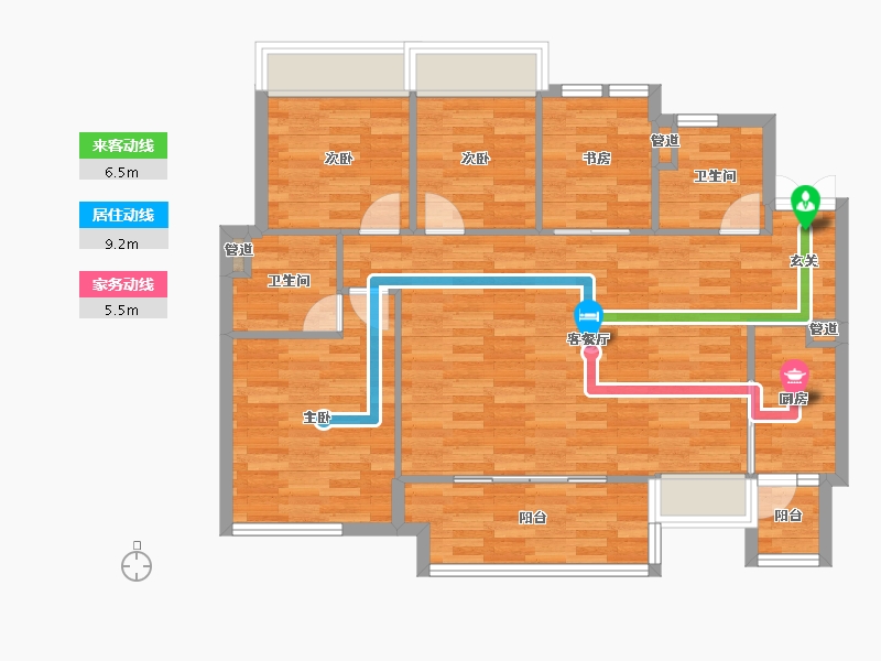 四川省-成都市-美的新城公园天下A3户型123m²-92.91-户型库-动静线