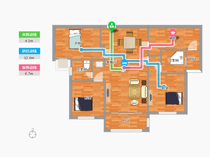 陕西省-西安市-黄冈学府城106㎡-84.56-户型库-动静线