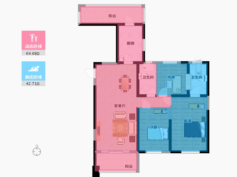 陕西省-西安市-滨江翡翠城60号楼,61号楼113㎡-94.87-户型库-动静分区