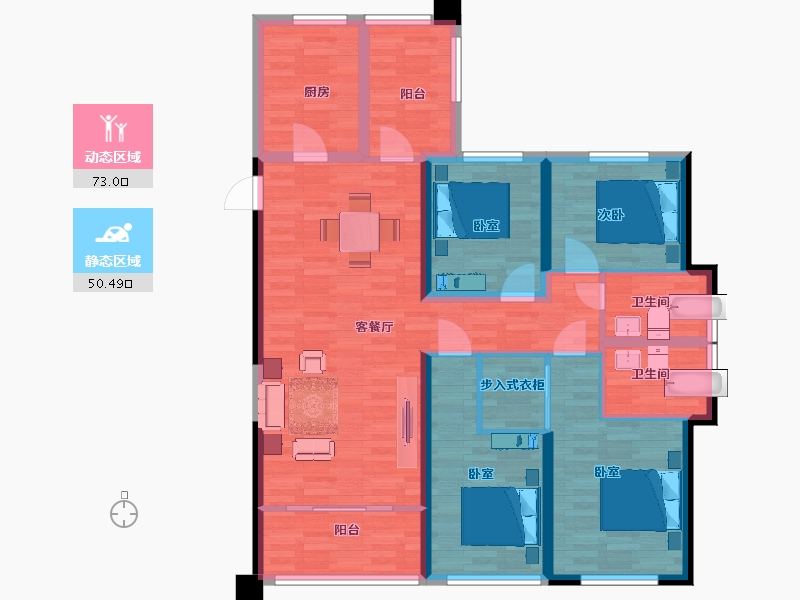 陕西省-西安市-滨江翡翠城29号楼,6号楼128㎡-110.00-户型库-动静分区