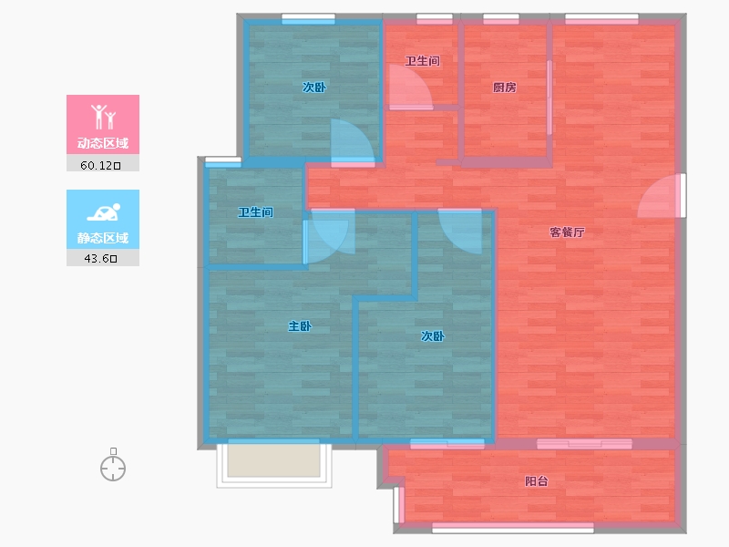 河南省-郑州市-福晟九州府1号楼,7号楼125m²-94.24-户型库-动静分区