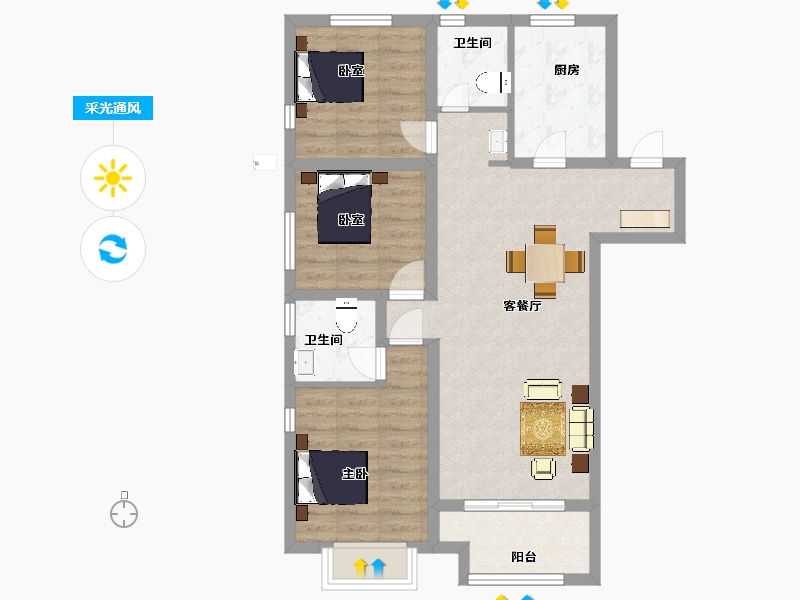 陕西省-西安市-隆基泰和万和郡5号楼120㎡-79.92-户型库-采光通风