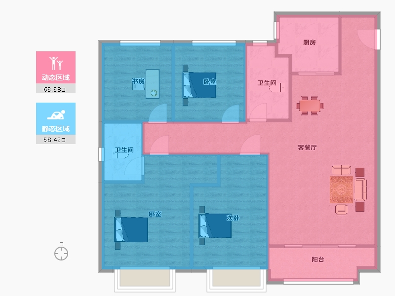 陕西省-西安市-奥园誉峯1号楼,5号楼,2号楼A户型140m²-112.00-户型库-动静分区