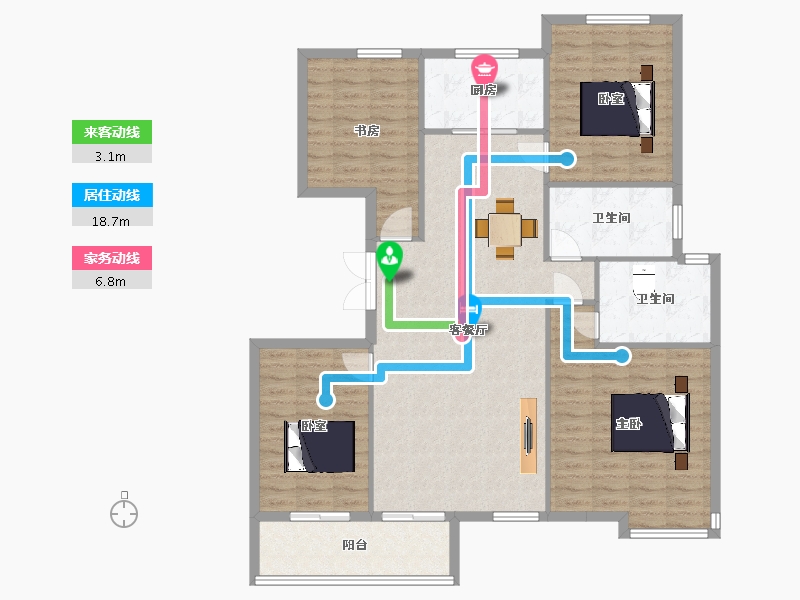 陕西省-西安市-隆基泰和万和郡洋房2号楼,4号楼156㎡-124.81-户型库-动静线