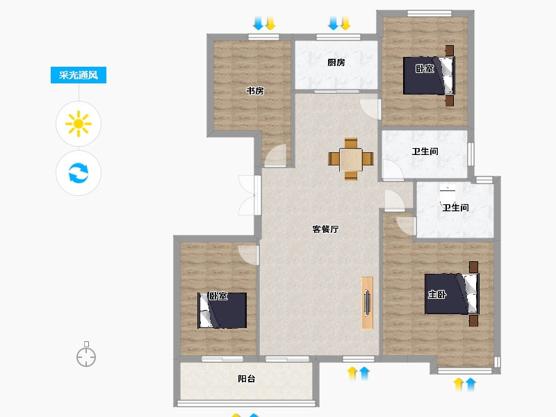 陕西省-西安市-隆基泰和万和郡洋房2号楼,4号楼156㎡-124.81-户型库-采光通风