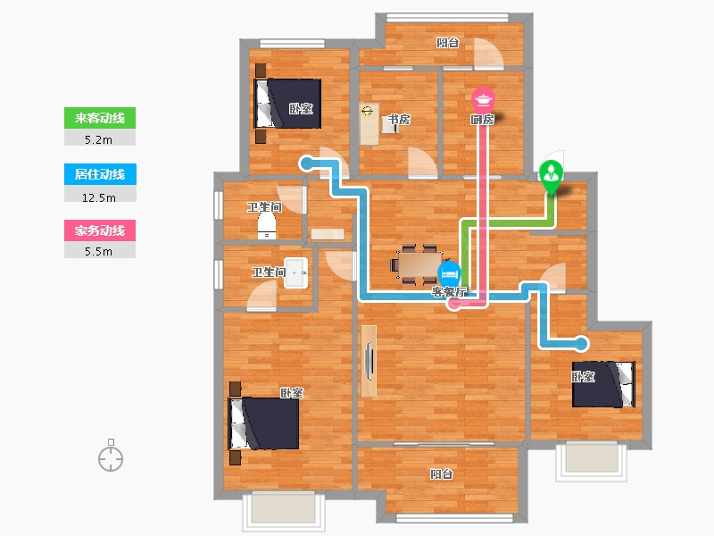 陕西省-西安市-新城悦隽公园里8号楼133㎡-105.62-户型库-动静线