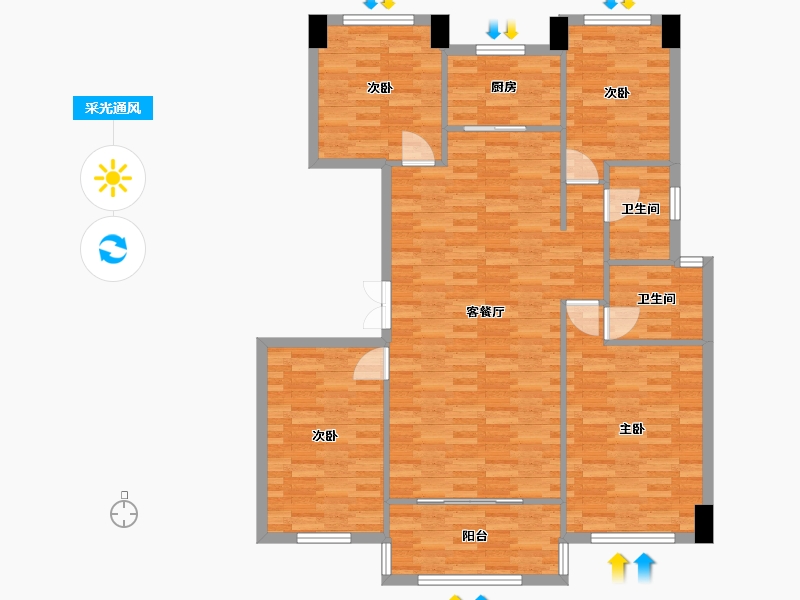 河南省-郑州市-碧桂园国控天誉1号楼,2号楼,5号楼142m²-113.60-户型库-采光通风