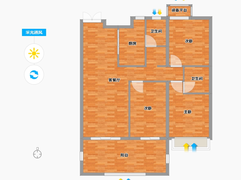 河南省-郑州市-东方宇亿万林府3号楼133m²-120.07-户型库-采光通风