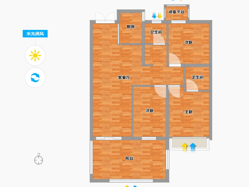 河南省-郑州市-东方宇亿万林府6号楼111m²-103.01-户型库-采光通风