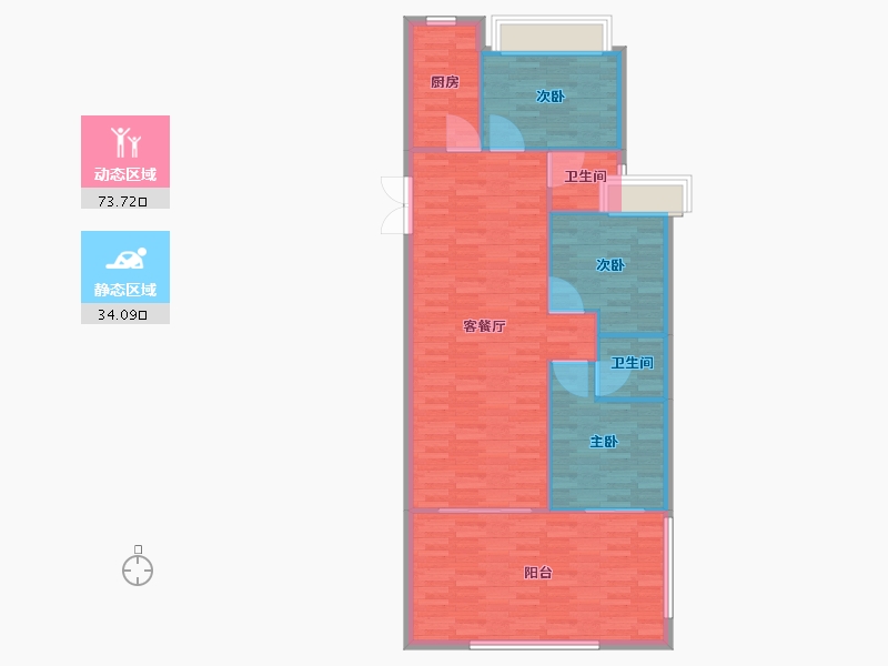 河南省-郑州市-东方宇亿万林府6号楼124m²-99.63-户型库-动静分区