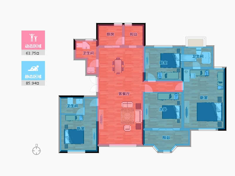 陕西省-西安市-德杰国际城141㎡-134.29-户型库-动静分区