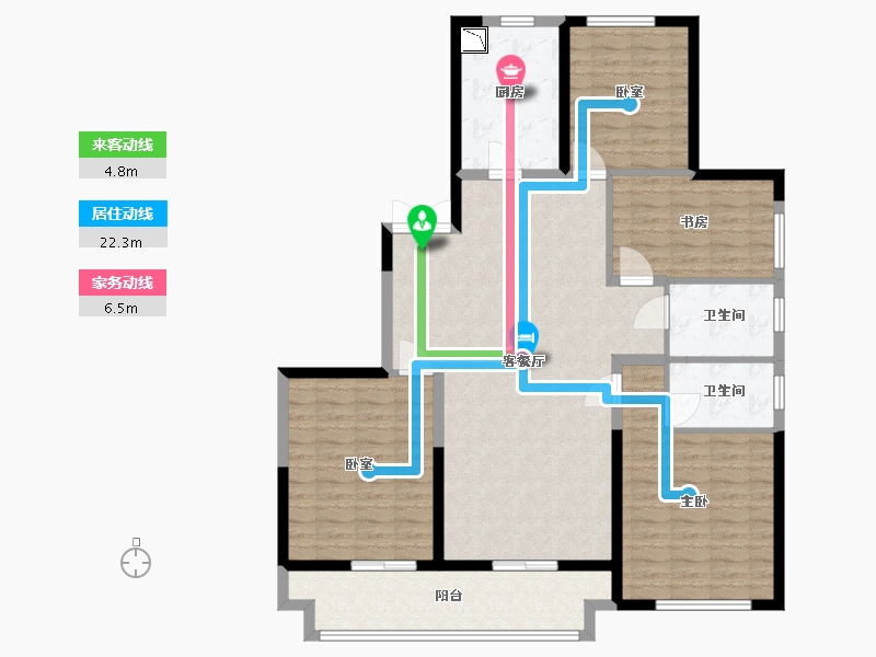 陕西省-西安市-中天诚品155㎡-123.27-户型库-动静线