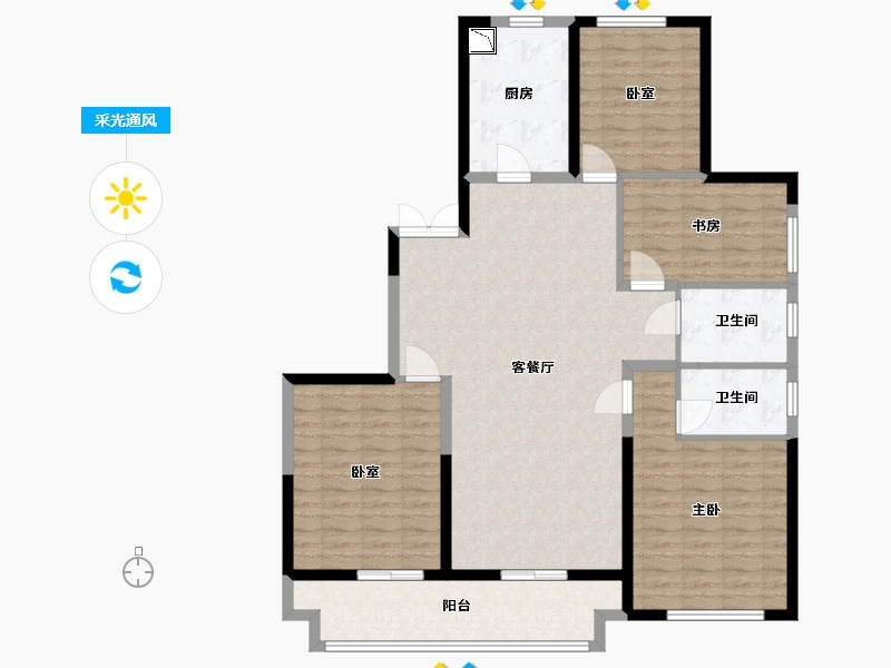 陕西省-西安市-中天诚品155㎡-123.27-户型库-采光通风