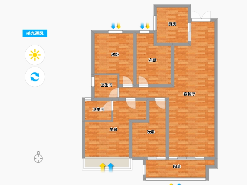 河南省-郑州市-保利海德公园140m²-112.00-户型库-采光通风