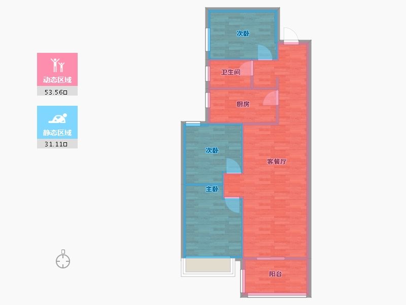 河南省-郑州市-保利海德公园96m²-76.80-户型库-动静分区