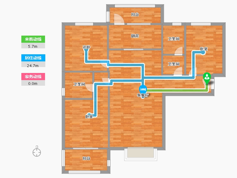 陕西省-西安市-隆桥瑞苑7号楼133㎡-106.40-户型库-动静线